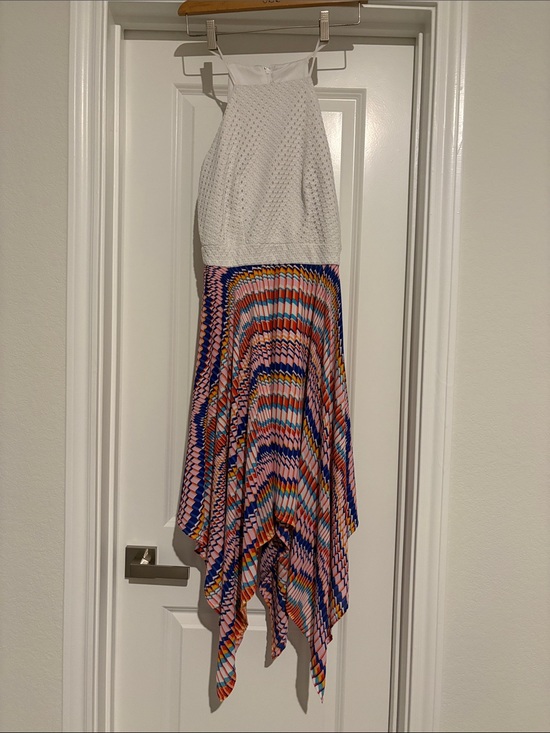 Bisou Bisou Dresses & Skirts - Bison Bisou Crochet Halter Dress with Multicolor Handkerchief Skirt